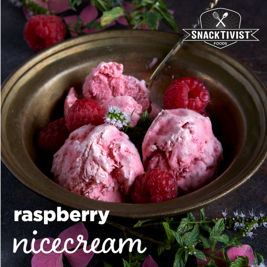 Raspberry Nicecream with Chocolate Chip Cookies, (GF, V)