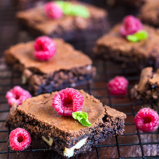 walnut brownies with raspberries and love