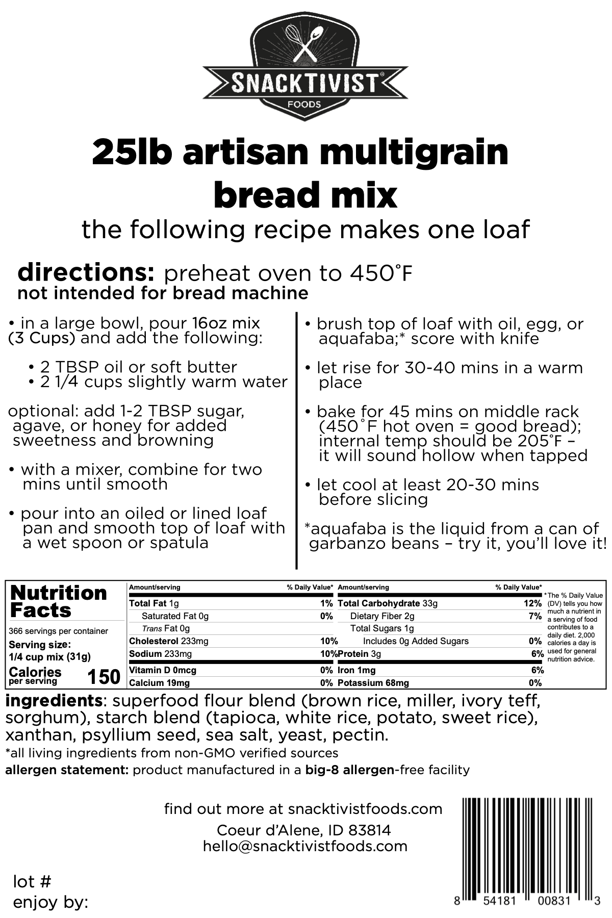 Artisan Multigrain Bread Mix, Bulk Bags