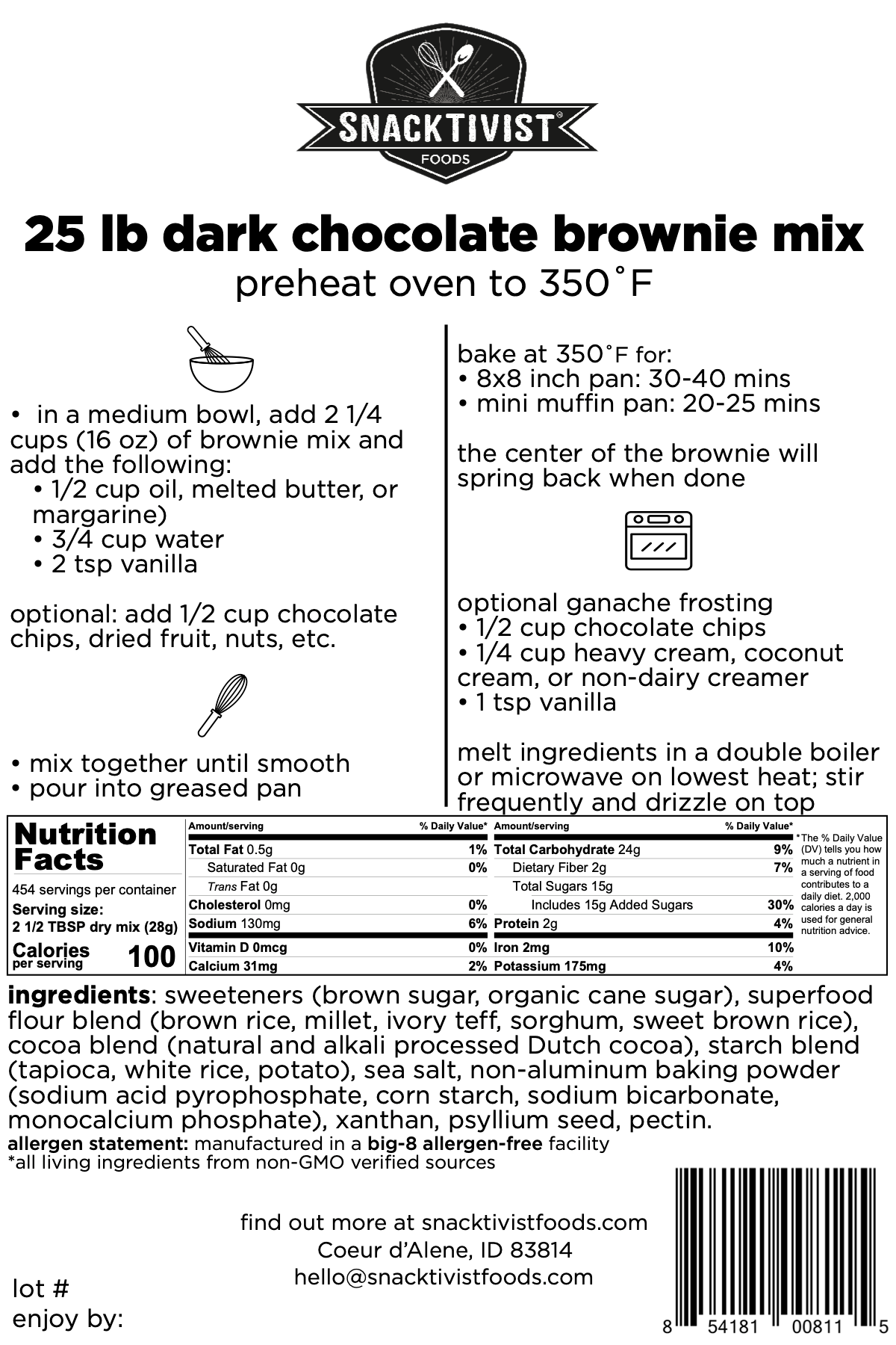 Dark Chocolate Brownie Mix, Bulk Bags